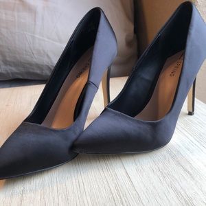 Black satin pointed toe pumps from Call it Spring.